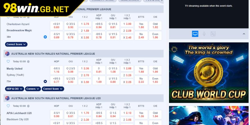 Các loại kèo được ưa chuộng tại sảnh cược E-sports 98WIN