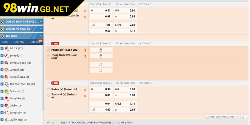 Kèo chấp trực tiếp 98WIN 0.5